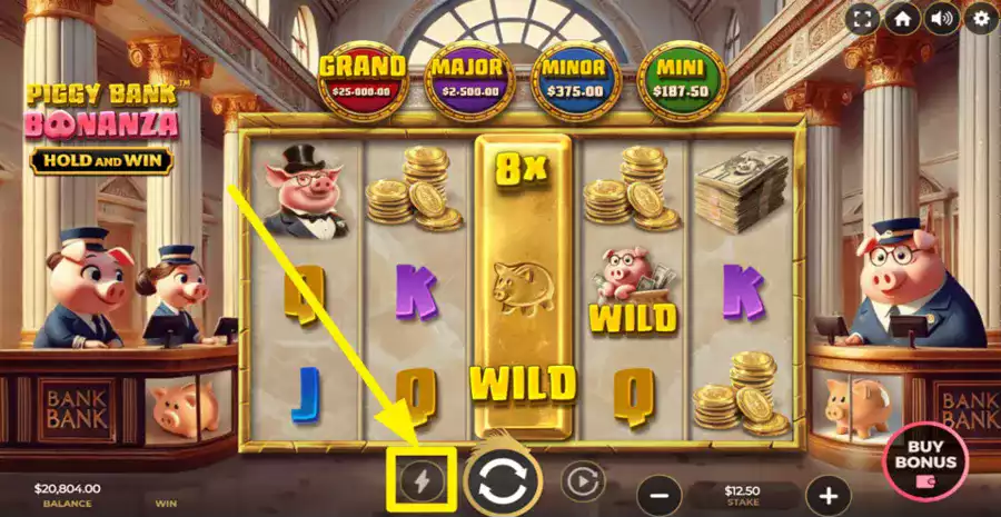 Piggy Bank Bonanza — Nudging Wild with 8x multiplier on reel 3